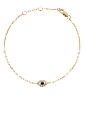 Mini Evil Eye Bracelet, 14k Yellow Gold with Blue Sapphire & Diamond